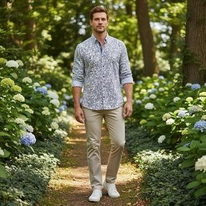 archive Ted Baker blue floral button down cotton dress shirt, size 17 inch neck